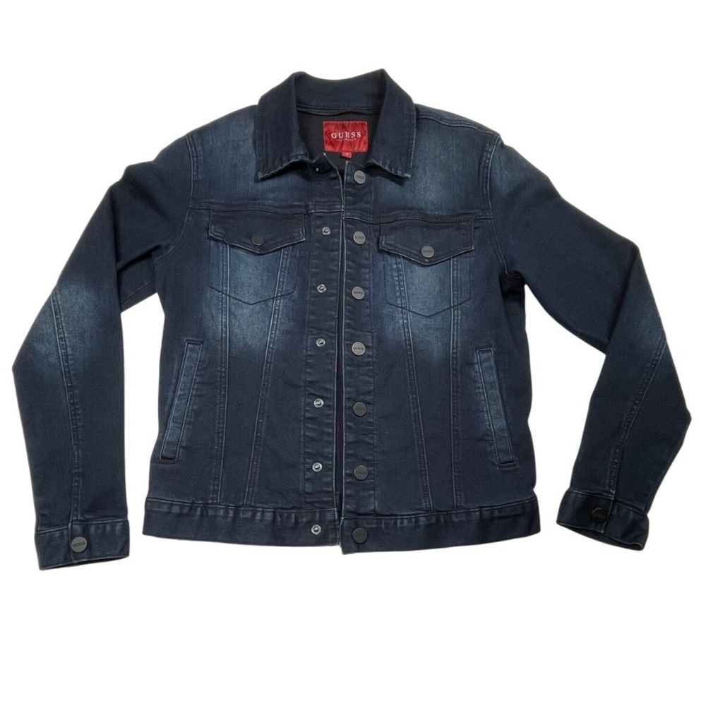 Guess Women's Dark Wash Denim Jean Jacket S Button Pockets Size Small New